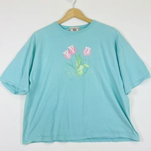 Vtg Top Stitch Top Womens XL Aqua Floral Rhinestone Grandmacore Boxy Oversized